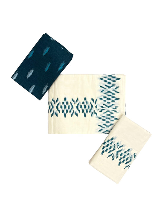 Southloom Ikat Design Green Printed Set Mundu with Blouse Piece 2.80Mtrs