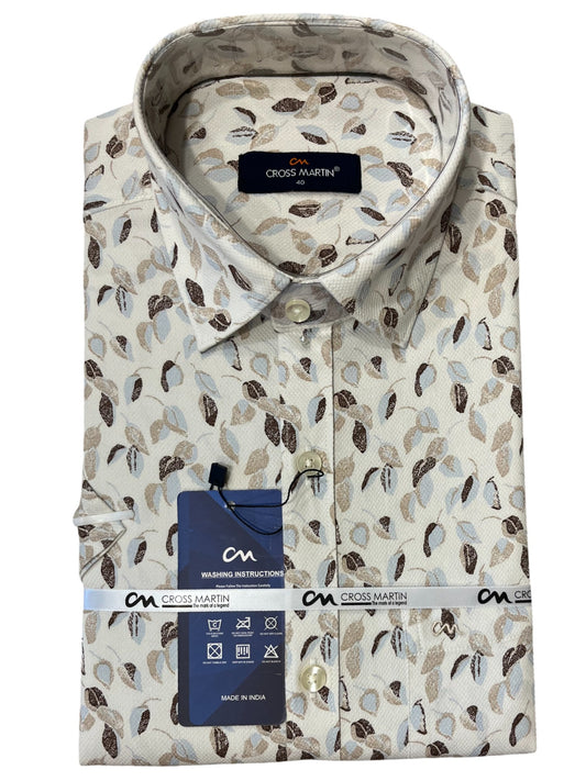 Southloom Pure Cotton White Printed Shirt (40 HS)