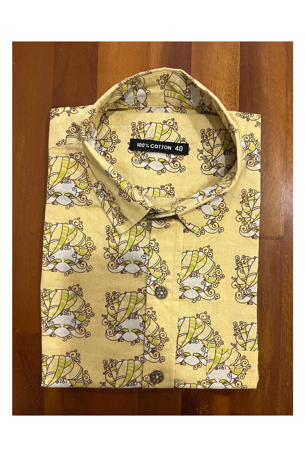 Southloom Jaipur Cotton Yellow Hand Block Printed Shirt (Half Sleeves)