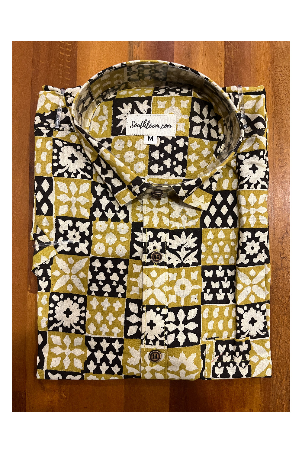 Southloom Jaipur Cotton Green And Black Hand Block Printed Shirt (Half Sleeves)