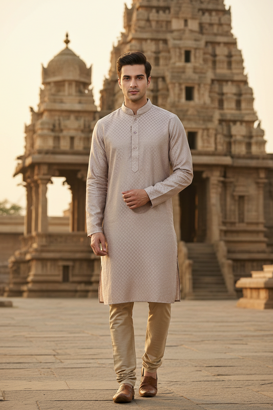 Southloom Semi Silk Short Kurta for Men in Light Pink Colour