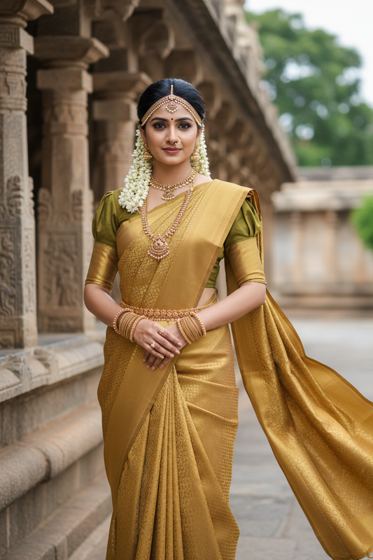 Southloom Premium Semi Silk Zari Work Brocade Saree in Bridal Green with Matching Pallu
