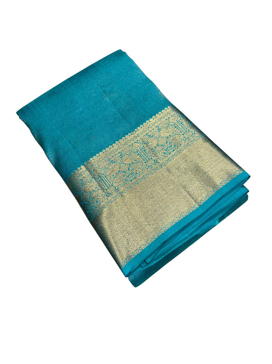 Southloom Pure Handloom Bridal Kanchipuram Silk Saree with Korvai Work (Blue)