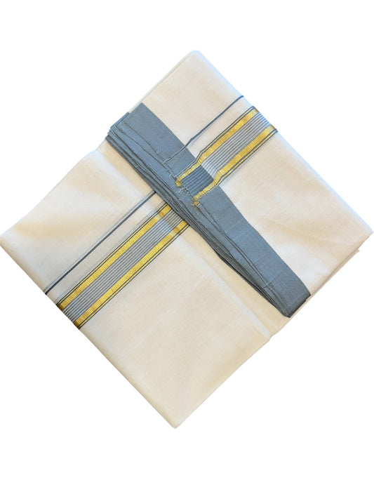 Southloom Premium Handloom Cotton Double Mundu with Gold and Grey Border