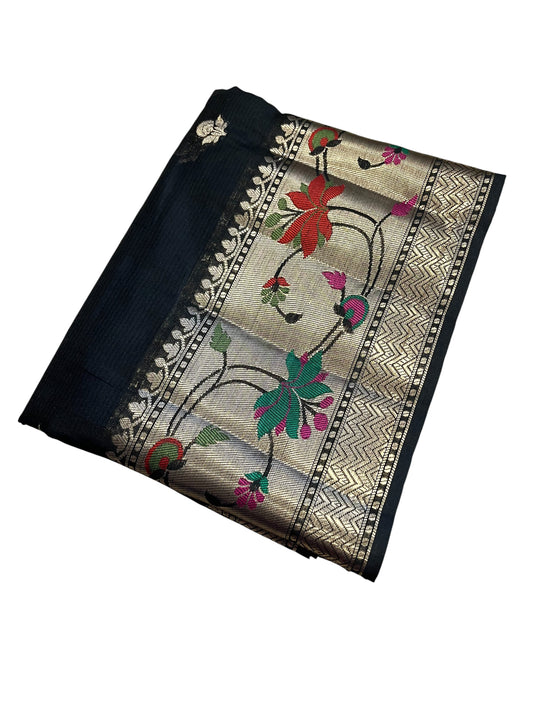 Southloom Banarasi Silk Saree with Woven Work on Body and Borders (Black))