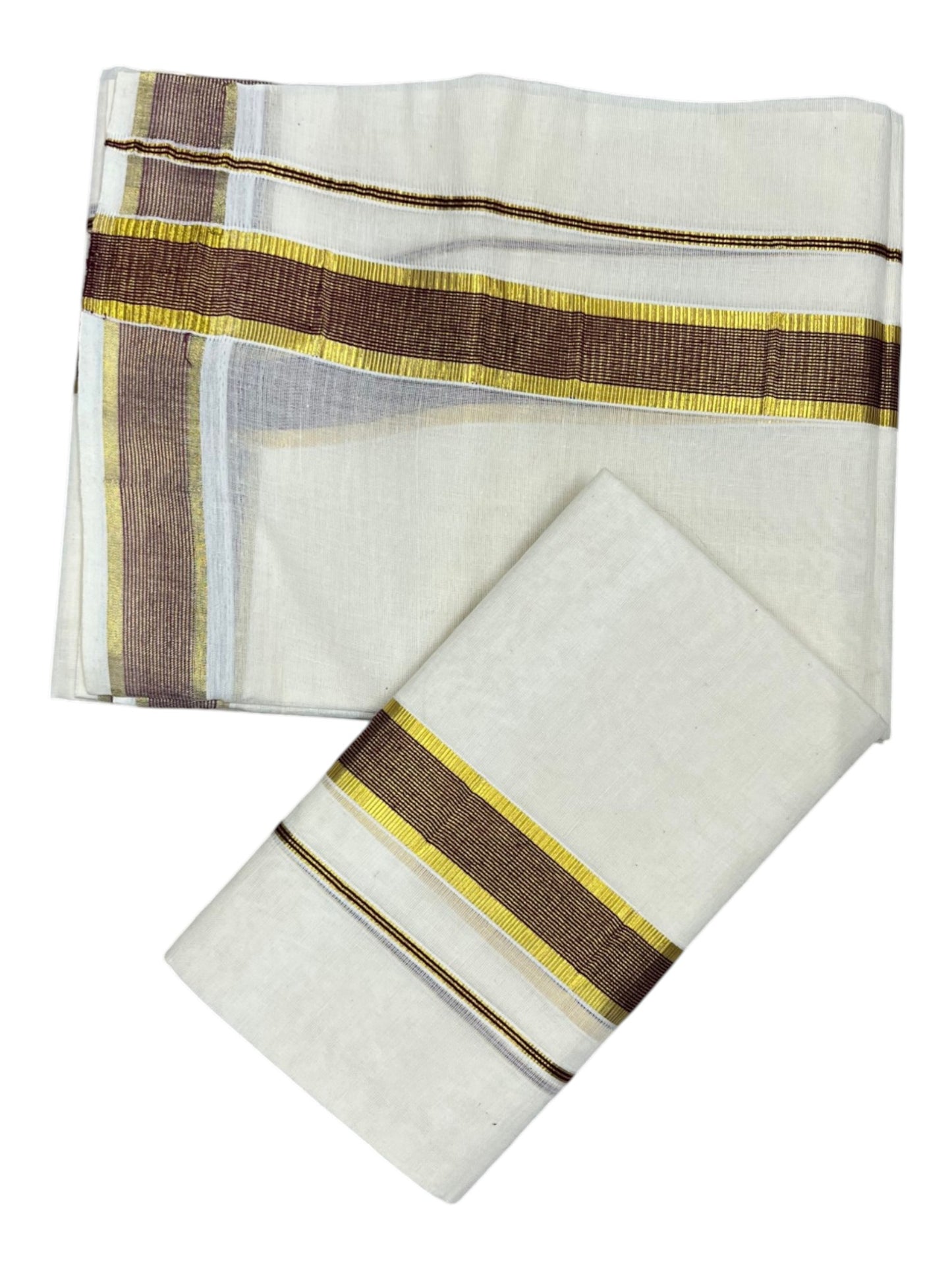 Southloom Pure Cotton Kerala Kasavu Set Mundu (Mundum Neriyathum) Kasavu & Purple Border in 2.80 Mtrs