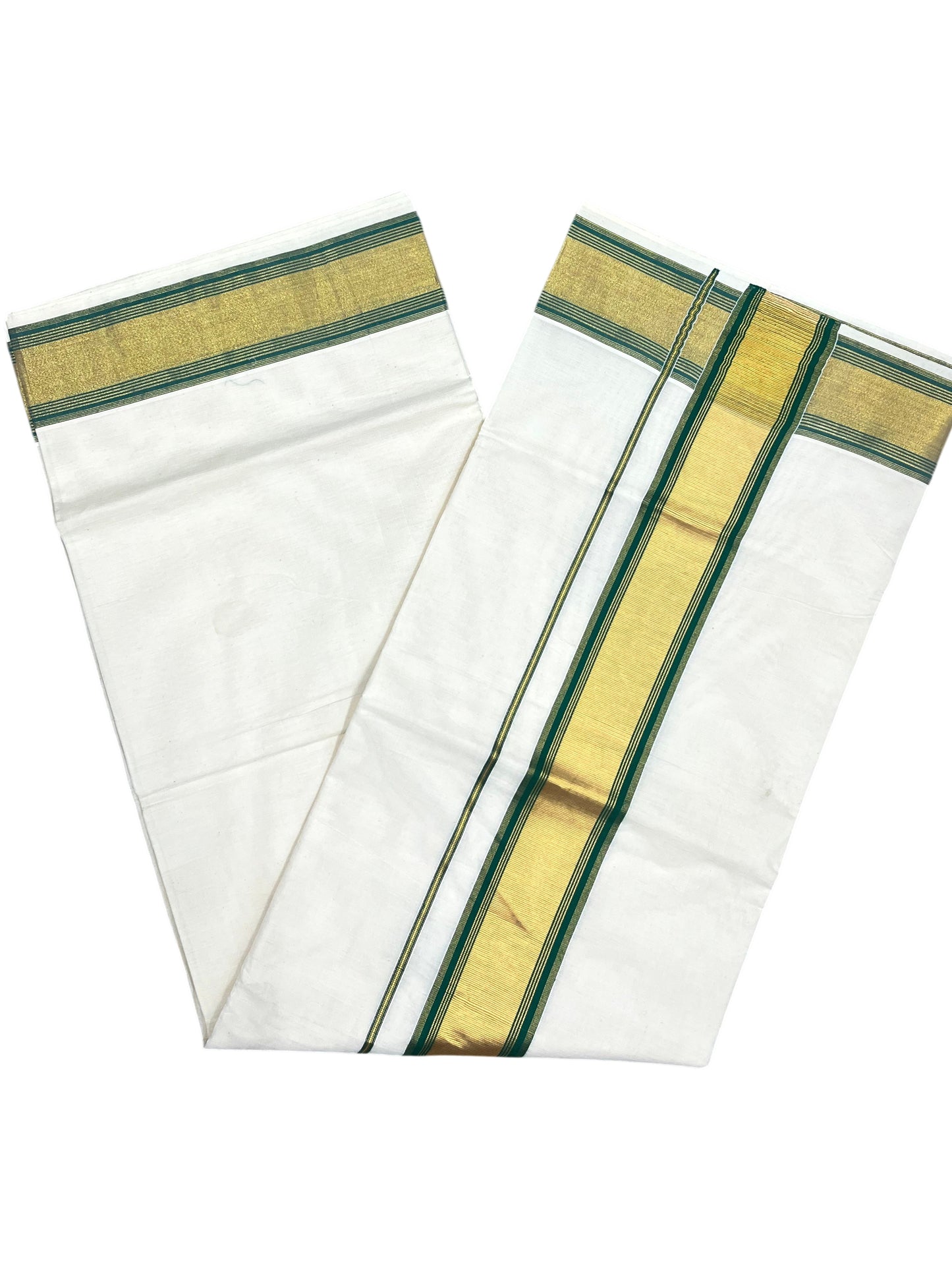 Southloom Kerala Cotton Kasavu Saree with Green Border