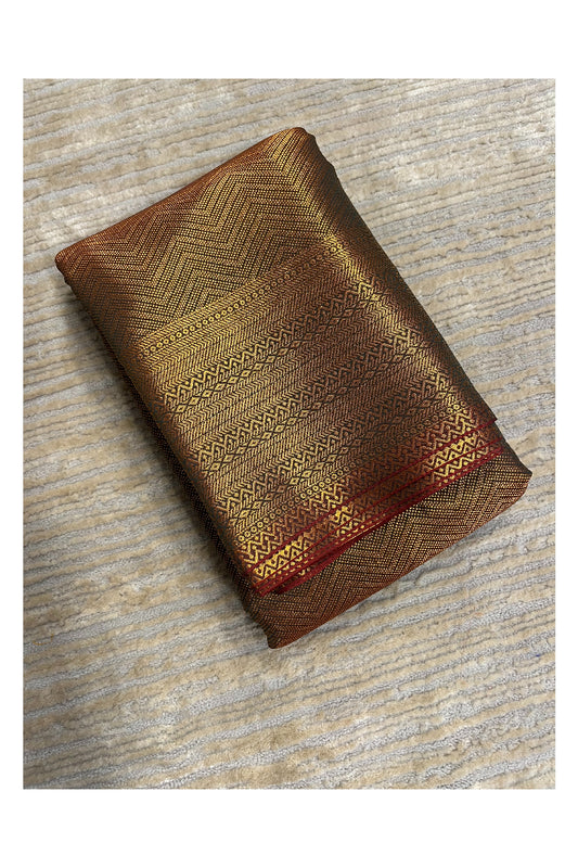 Southloom Brocade Silk Bridal Saree WIth Woven Borders And Blouse Piece in Gold And Green