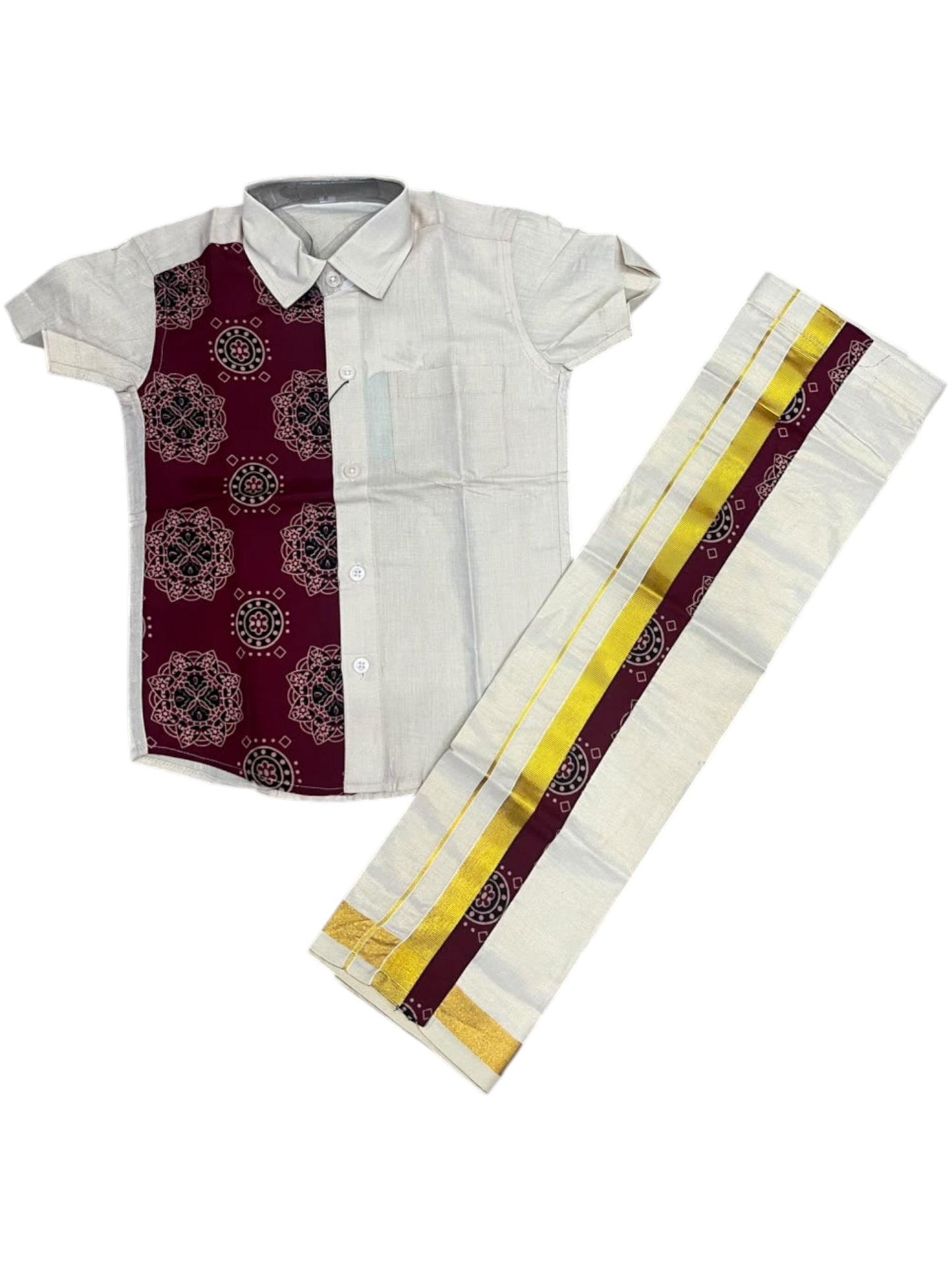 Southloom Tissue Ajrakh Printed Kids's Combo (Shirt + Velcro Mundu) SLKCOMBO SL611