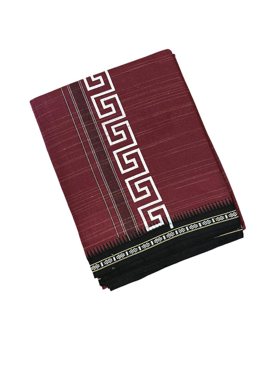 Southloom Maroon Printed Single Mundu / Otta Mundu / Lungi (South Indian Kerala Dhoti)