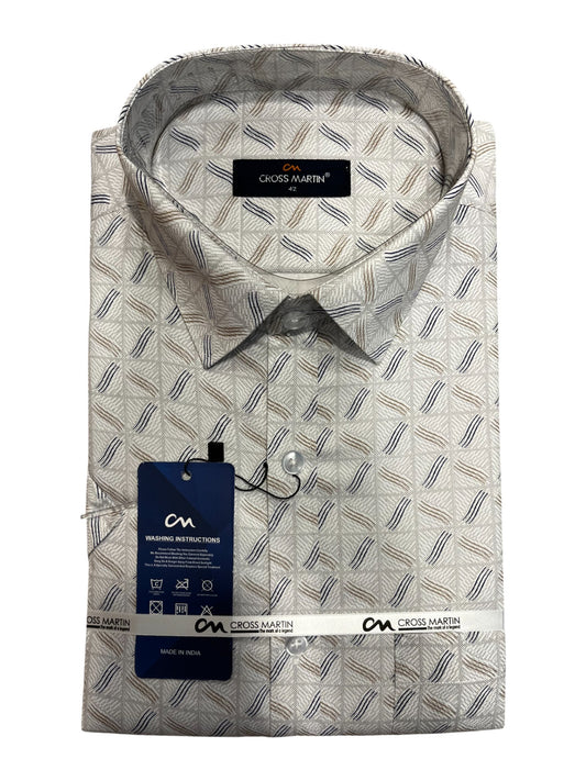 Southloom Pure Cotton Off-White Printed Shirt (XL HS)