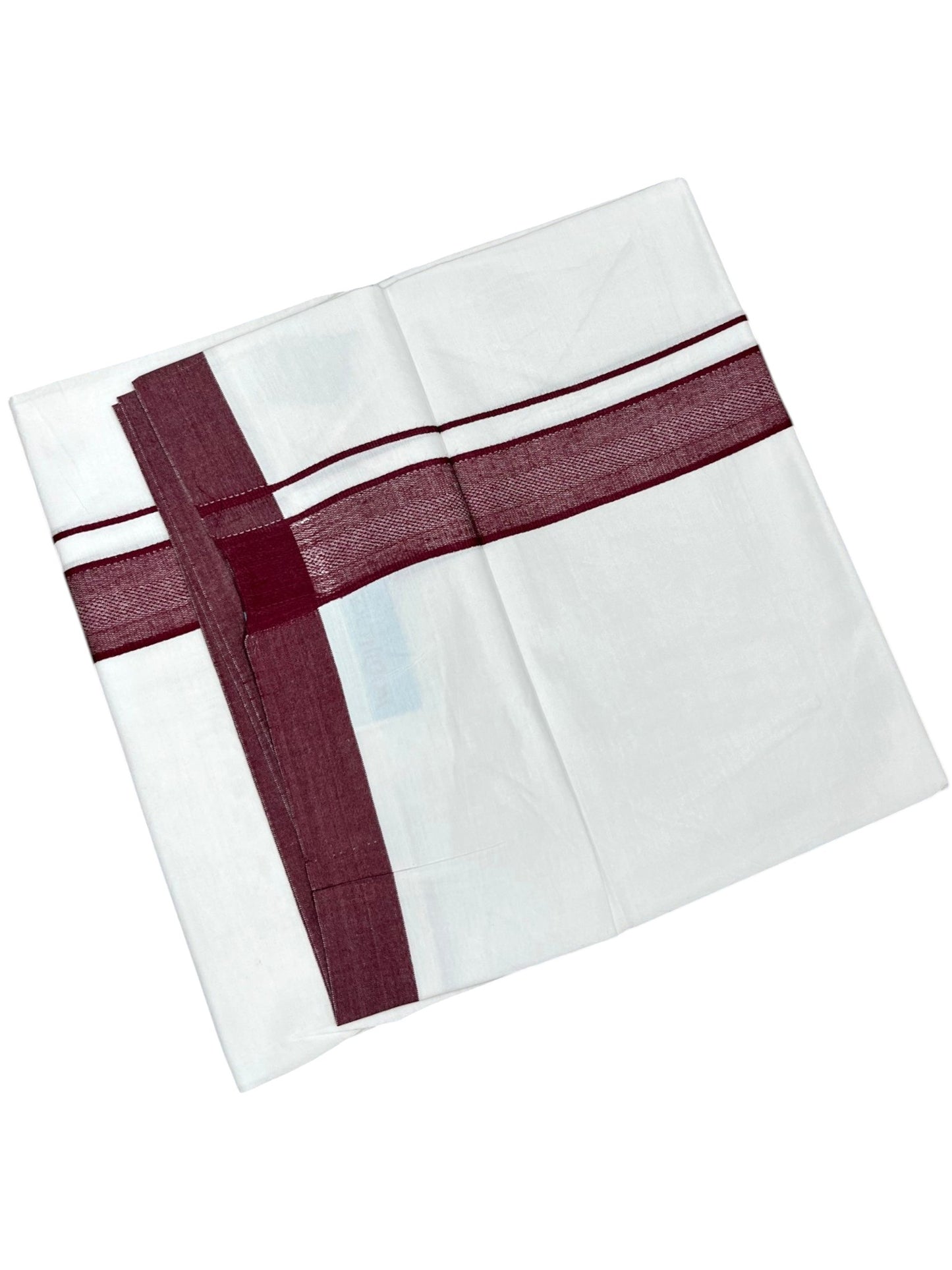 Southloom Pure White Cotton Mundu with Maroon Border (South Indian Kerala Dhoti)