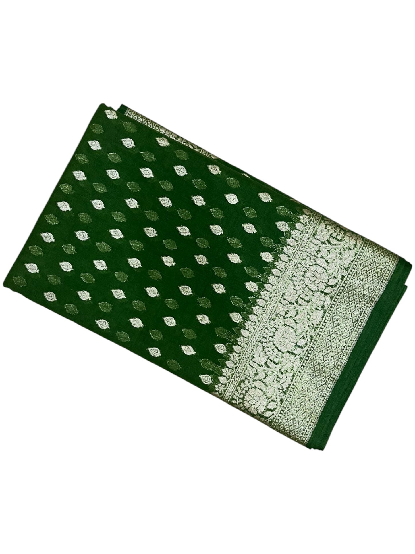 Southloom Cotton Banarasi Silk Saree with Woven Work on Body and Borders(Green)