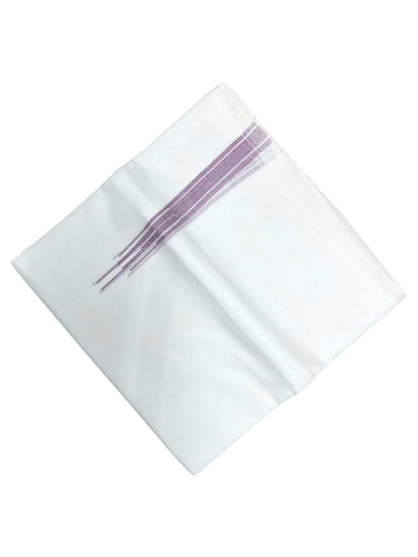 Southloom Pure White Cotton Double Mundu with Purple Chuttikara (South Indian Dhoti)