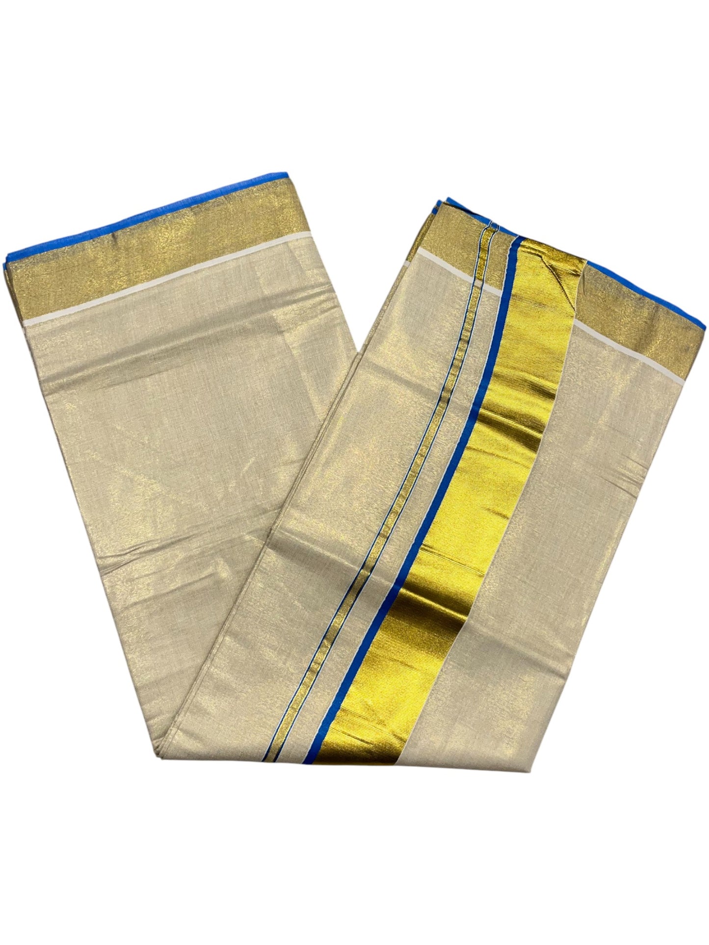 Southloom Kerala Tissue Kasavu Plain Saree With Blue Border
