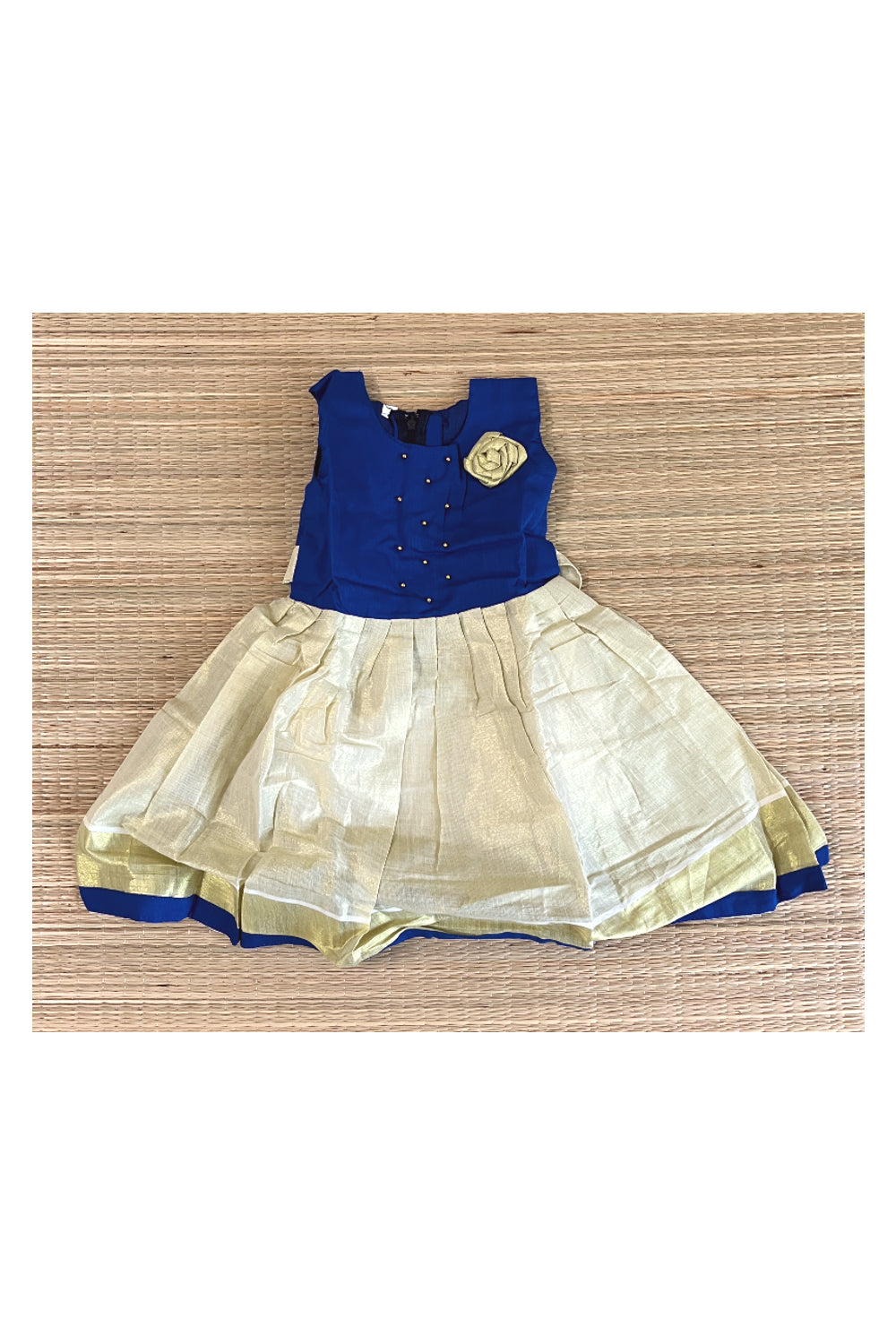 Southloom Kerala Tissue Frock with Blue Bead Work Designs for Kids (1 Year)