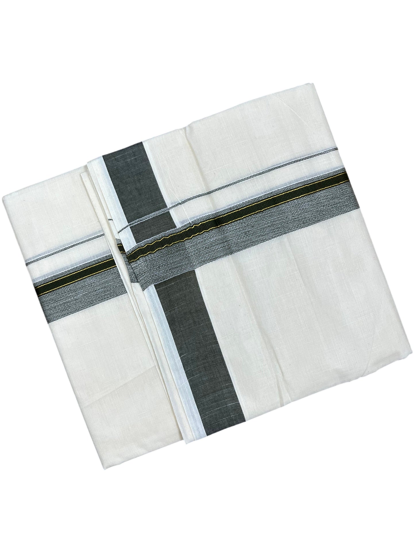 Southloom Pure Cotton Mundu with Olive Green Border (South Indian Kerala Dhoti)