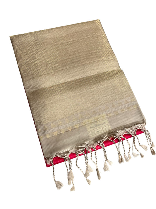 Southloom Pure Handloom Bridal Kanchipuram Silk Saree with Korvai Work (Pink & Grey)