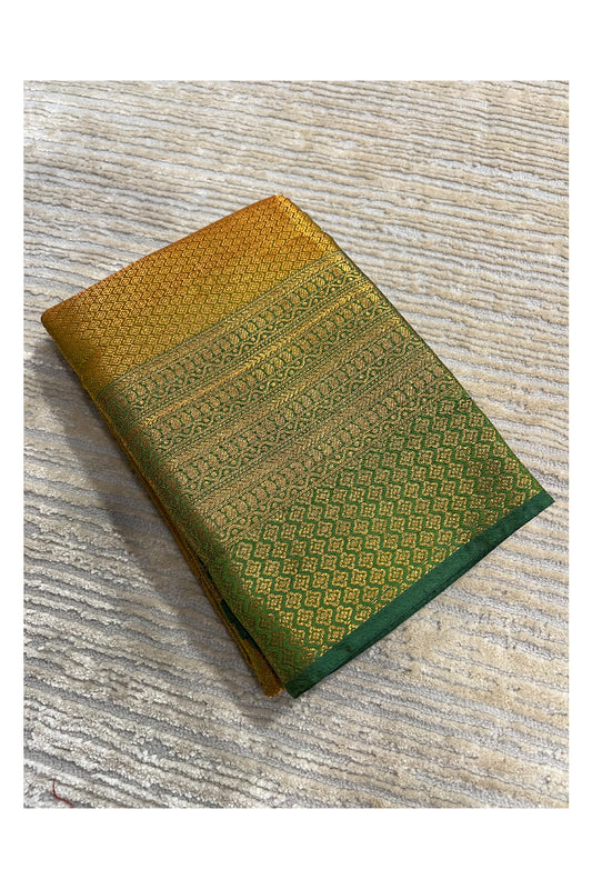 Southloom Banarasi Silk Brocade Bridal Saree WIth Woven Borders And Blouse Piece in Green and Yellow