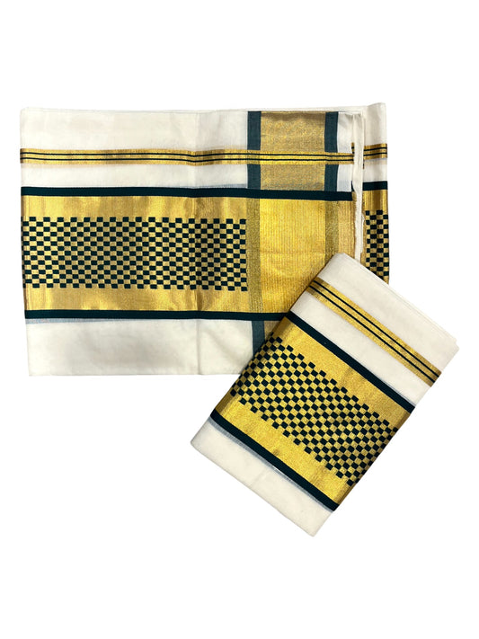 Southloom Premium Handloom Set Mundu with Kasavu Green and Golden Border (2.80 Mtr)