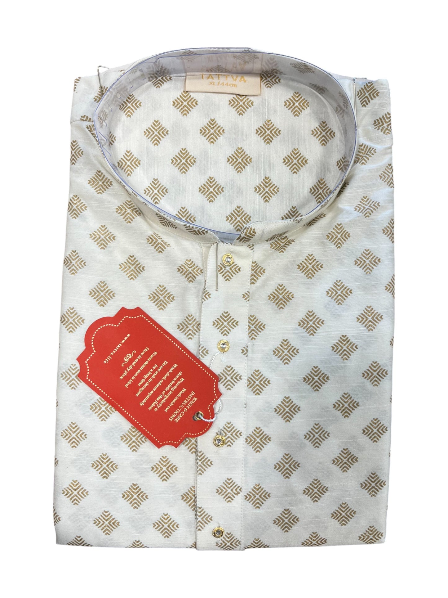 Southloom White Woven Patterns Semi Silk Short Kurta for Men