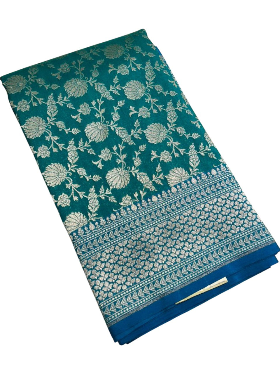 Southloom Pure Banarasi Silk Saree with Woven Work on Body and Borders (Peacock Green And Blue)