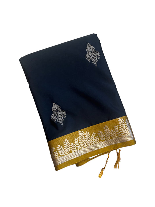 Southloom Banarasi Semi Silk Saree with Woven Work on Body(Black)