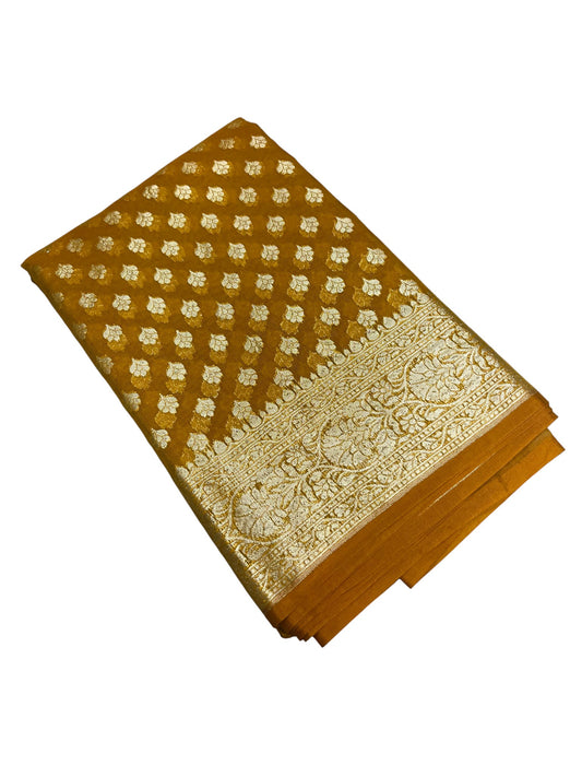 Southloom Cotton Banarasi Silk Saree with Woven Work on Body and Borders (Yellow)