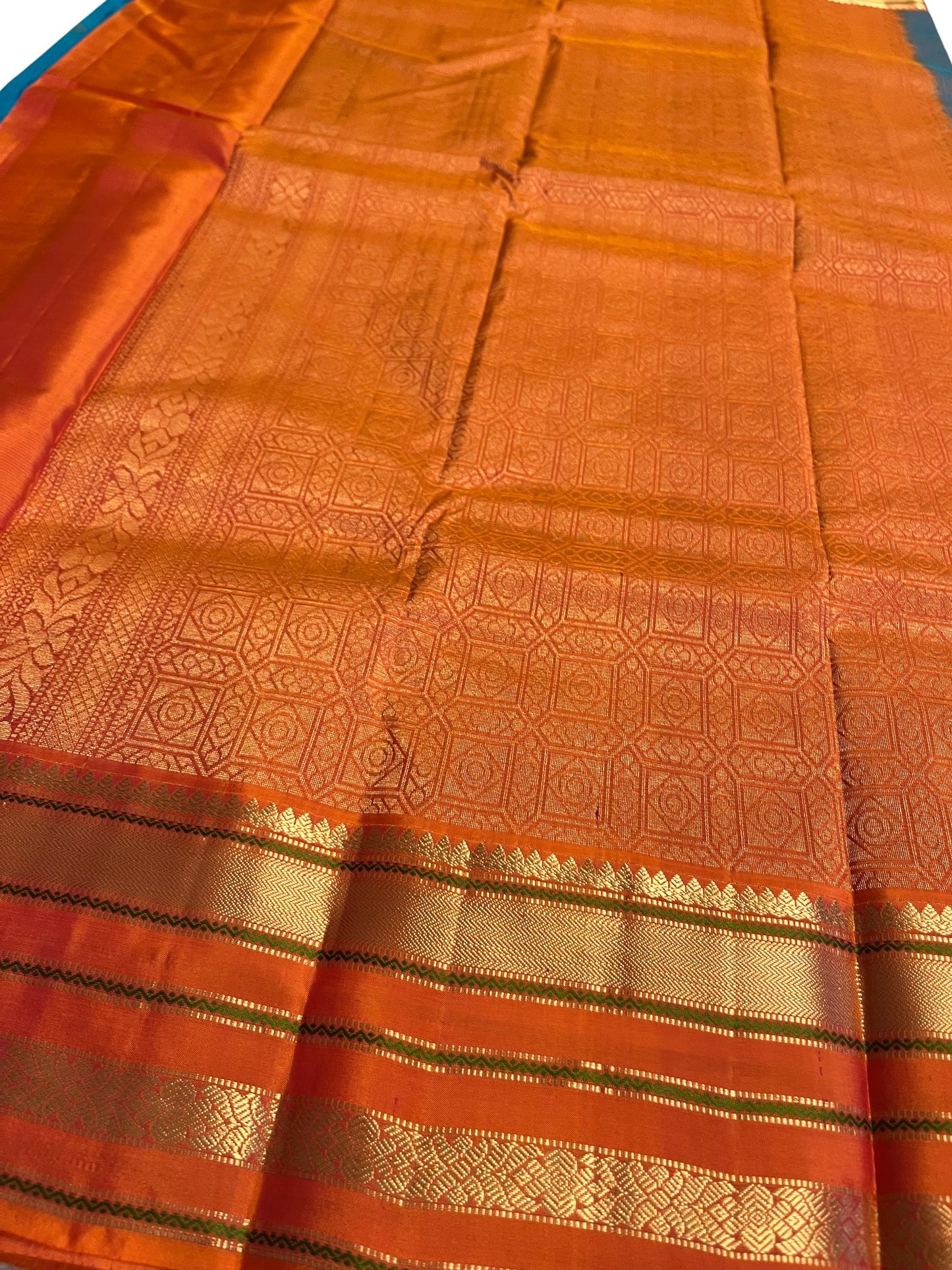 Southloom Pure Handloom Bridal Kanchipuram Silk Saree with Korvai Work (Blue & Orange)
