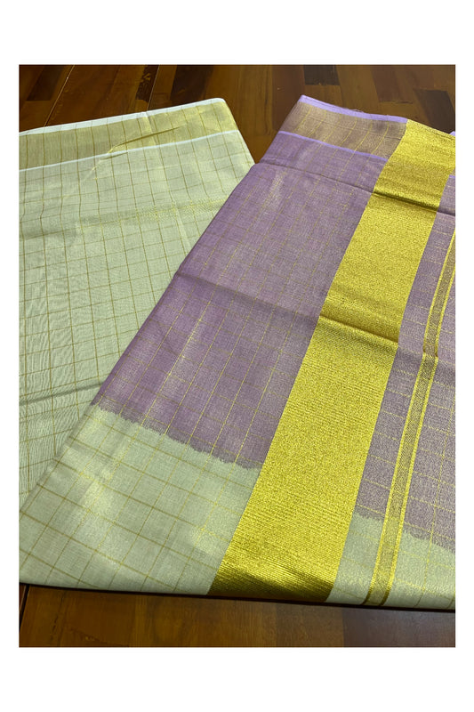 Southloom Tie & Dye - Half & Half  Multi Colour Violet Design Saree with Kasavu Checks Across Body