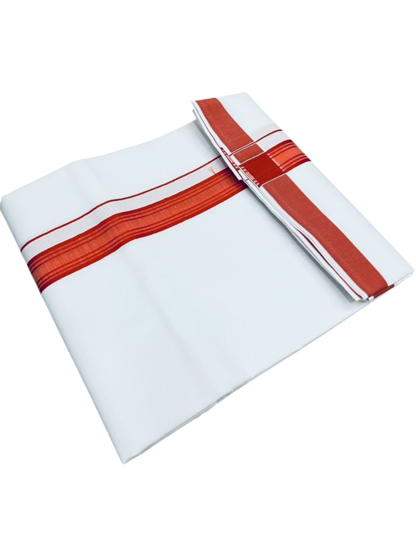 Southloom Pure White Single Cotton Mundu with Orange Border (South Indian Kerala Dhoti)