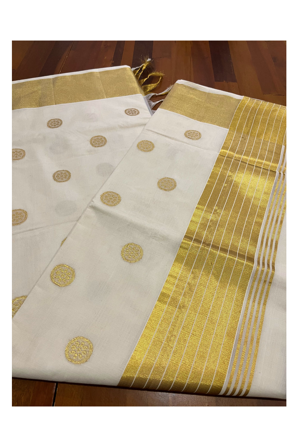 Southloom Premium Handloom Kerala Kasavu Saree with Woven Motifs