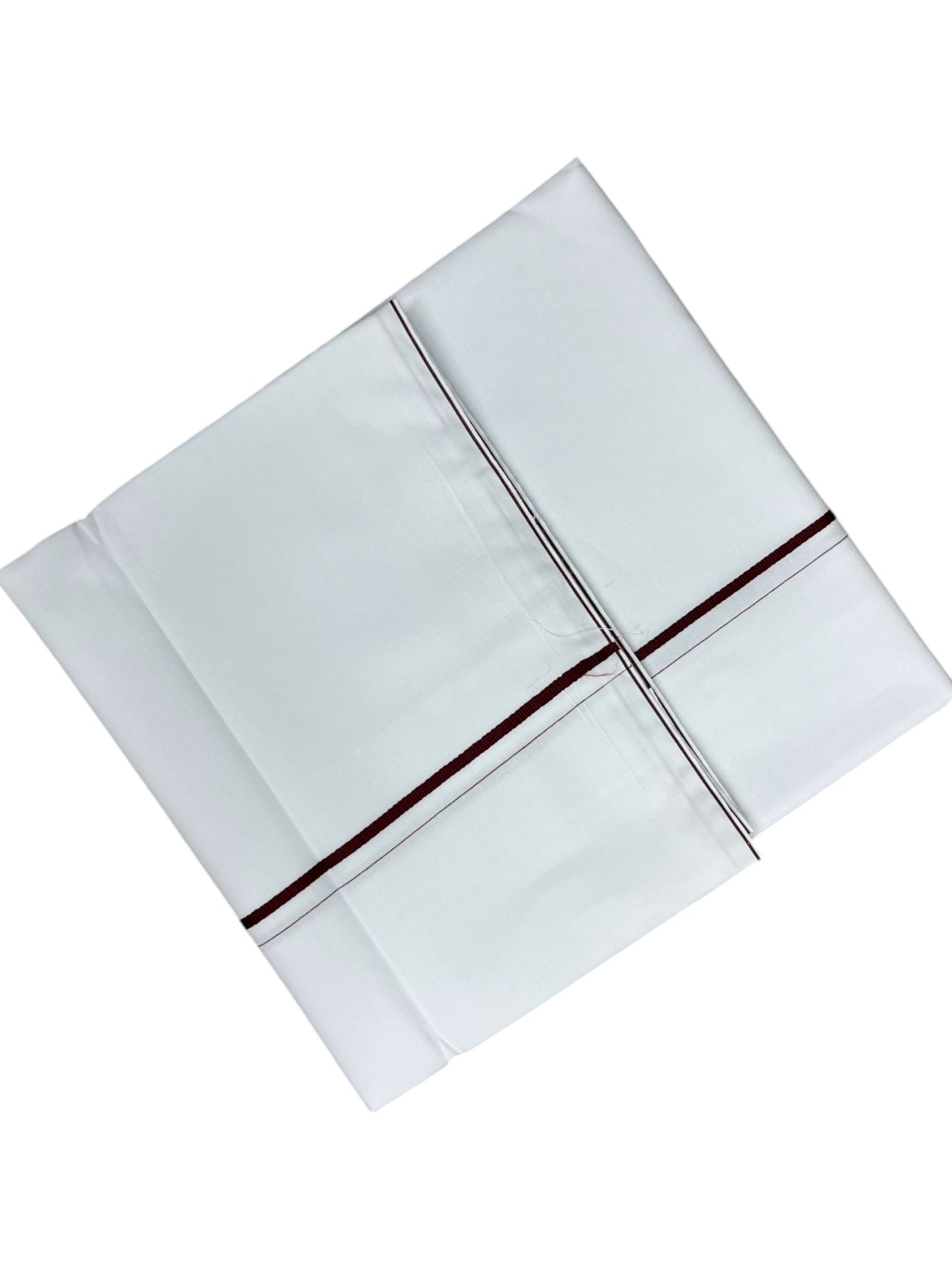 Southloom Pure White Cotton Single Mundu with Maroon Border (South Indian Kerala Dhoti)