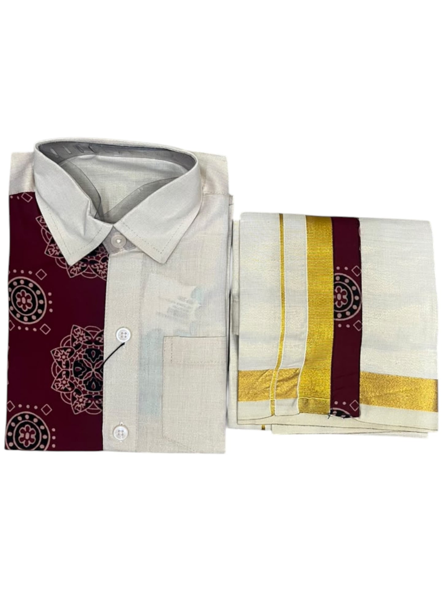 Southloom Tissue Ajrakh Printed Kids's Combo (Shirt + Velcro Mundu) SLKCOMBO SL611