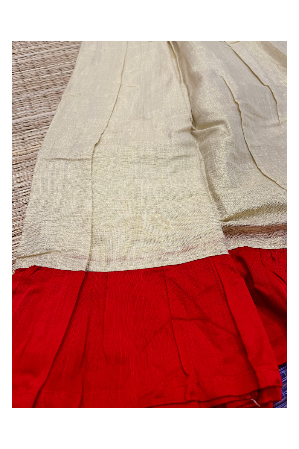 Semi Stitched Pavada Blouse with Tissue and Red Bead Works