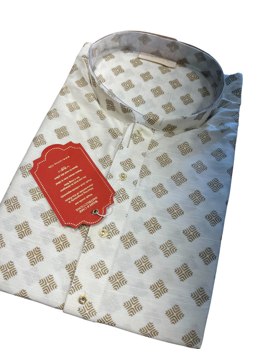 Southloom White Woven Patterns Semi Silk Short Kurta for Men