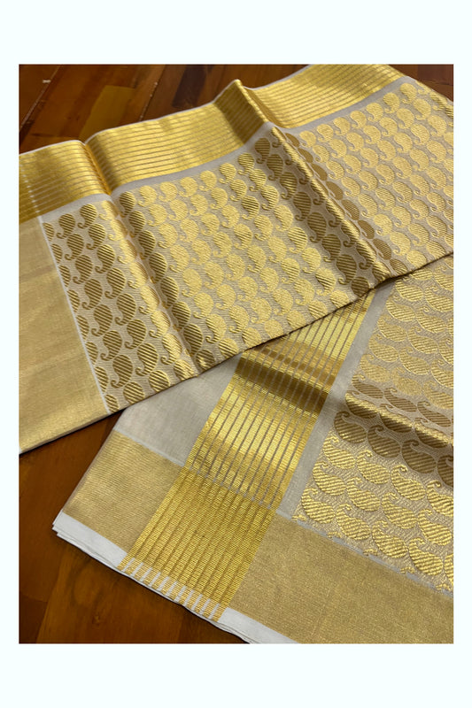 Southloom Premium Handloom Tissue Kasavu Saree with Paisley Heavy Woven Designs (Vishu 2024 Collection)