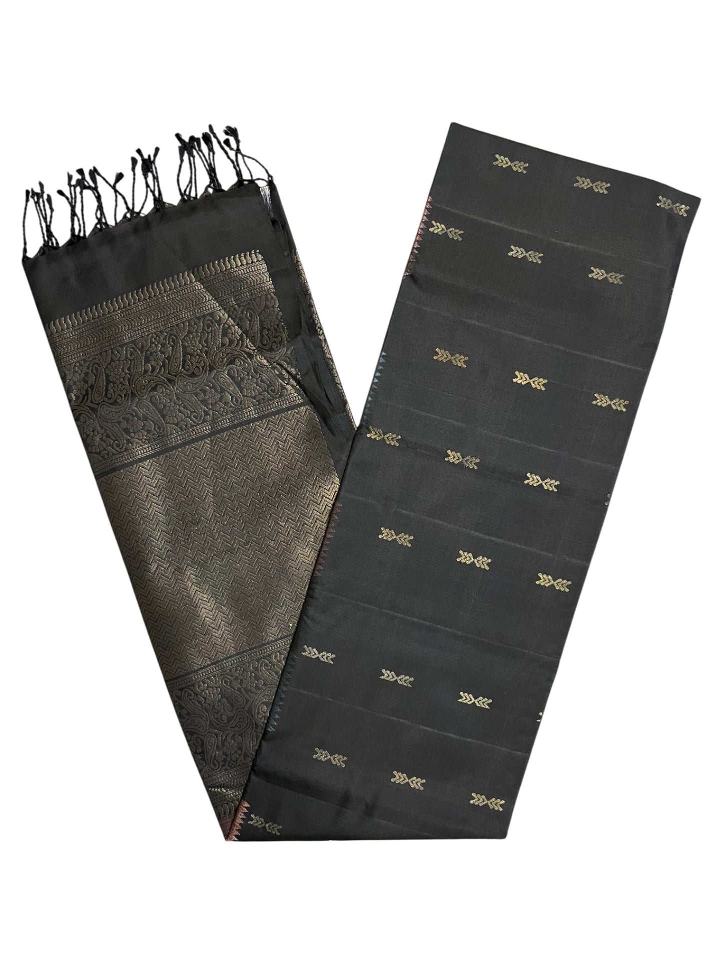 Southloom Pure Handloom Bridal Kanchipuram Silk Saree with Korvai Work (Black)