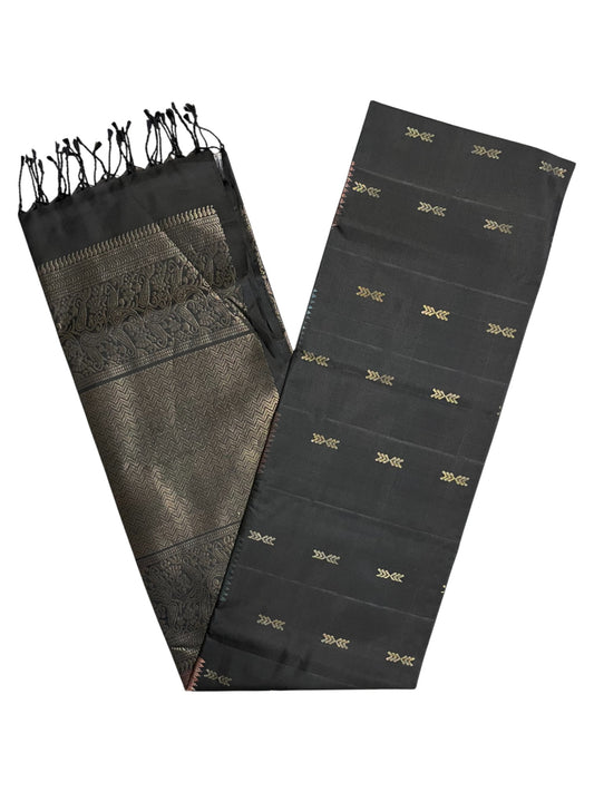 Southloom Pure Handloom Bridal Kanchipuram Silk Saree with Korvai Work (Black)