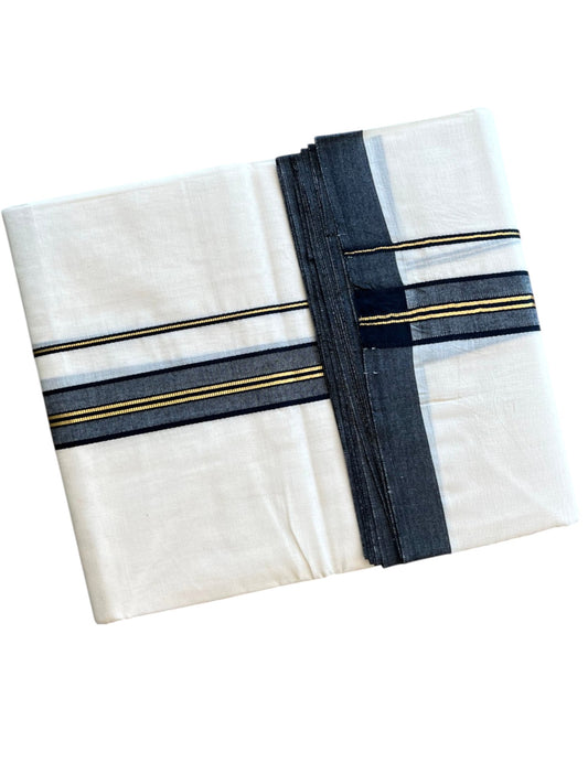 Southloom Pure Cotton Mundu with Golden Lines and Black Border (South Indian Kerala Dhoti)