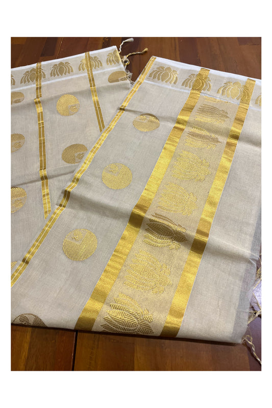 Southloom™ Premium Handloom Tissue Kasavu Saree with Lotus Woven Designs