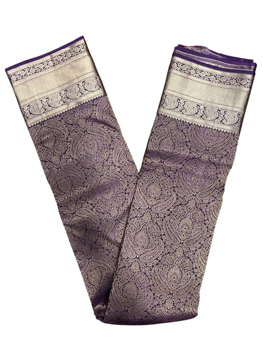 Southloom Pure Handloom Bridal Kanchipuram Silk Saree with Korvai Work (Violet)