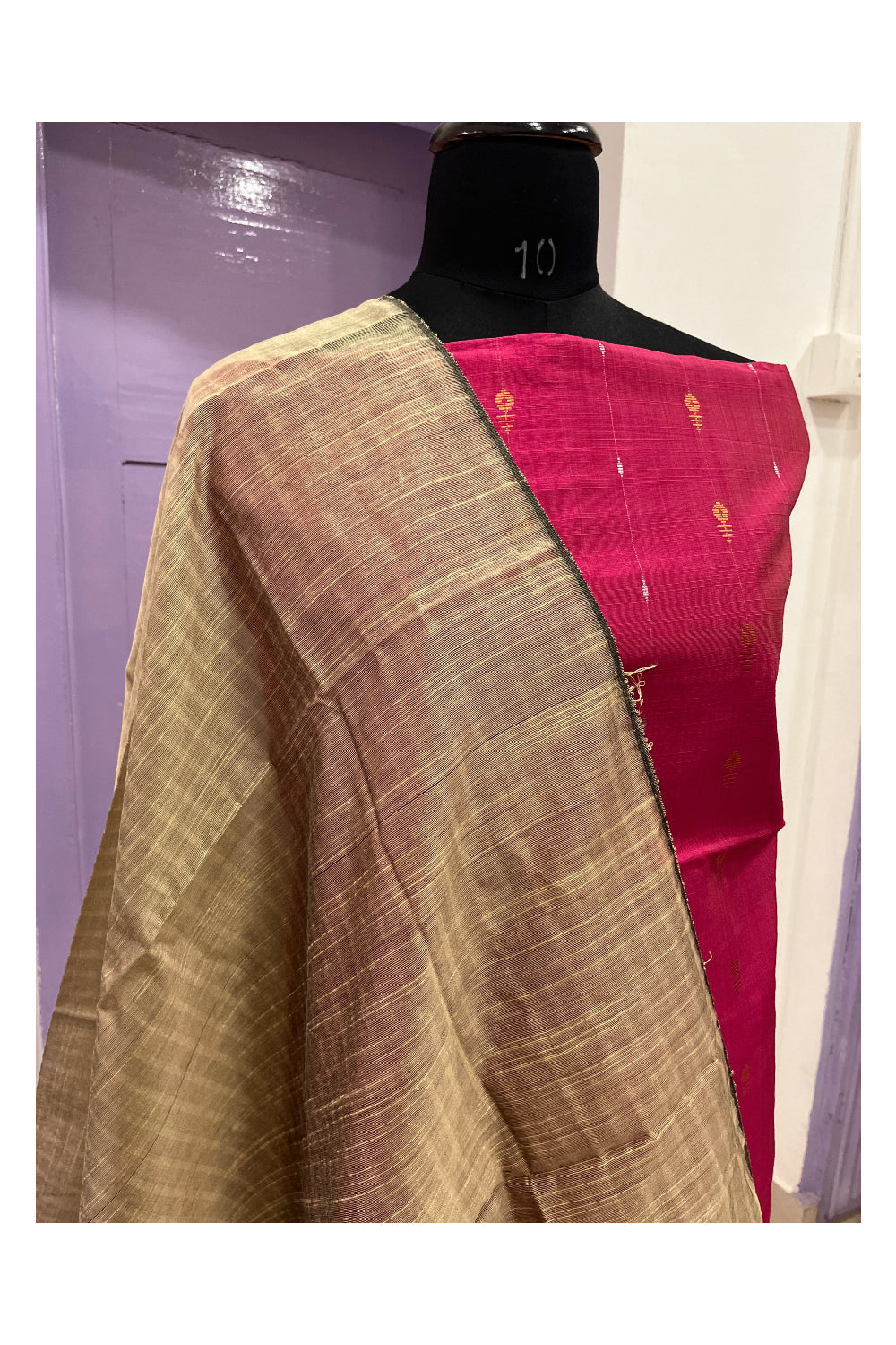 Southloom™ Cotton Pink Churidar Salwar Suit Material with Grey Duppatta