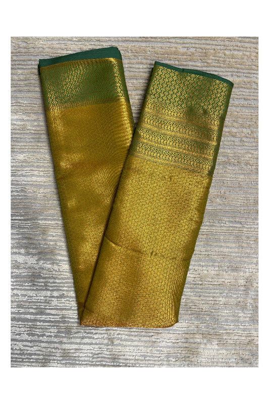 Southloom Banarasi Silk Brocade Bridal Saree WIth Woven Borders And Blouse Piece in Green and Yellow