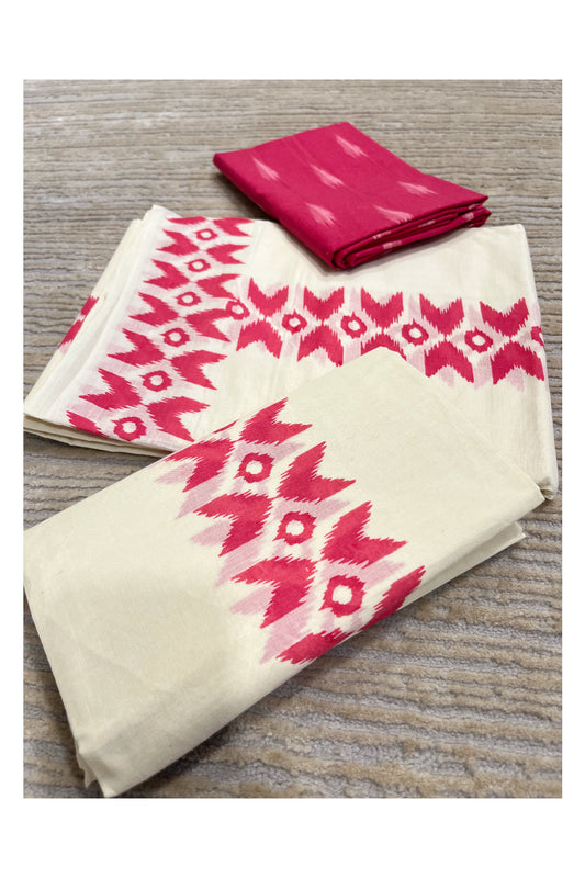Southloom Ikat Design Magenta Printed Set Mundu with Blouse Piece 2.80Mtrs