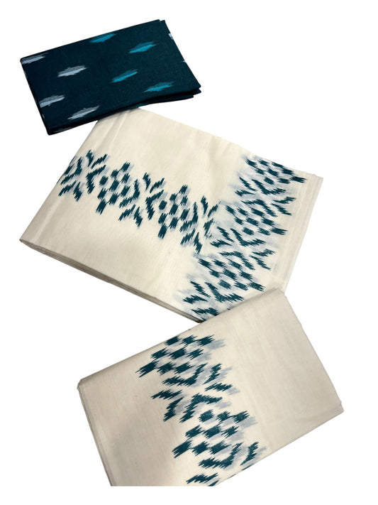 Southloom Ikat Design  Green Printed Set Mundu with Blouse Piece 2.80Mtrs