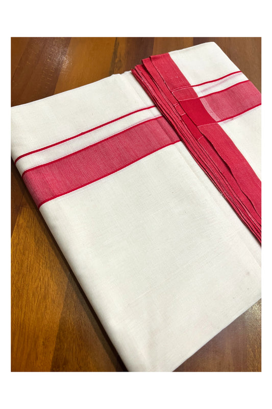 Premium Balaramapuram Handloom Unakkupaavu Cotton Double Mundu with Red Border (Vishu 2024 Collection)