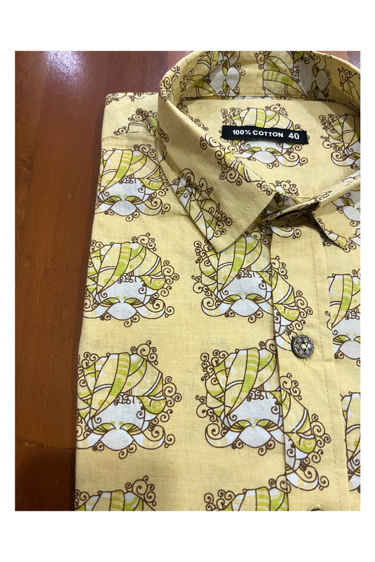 Southloom Jaipur Cotton Yellow Hand Block Printed Shirt (Half Sleeves)