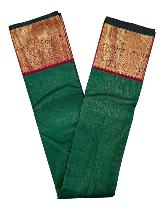 Southloom Premium Bridal Handloom Kanchipuram Silk Saree With Korvai Works (Green)