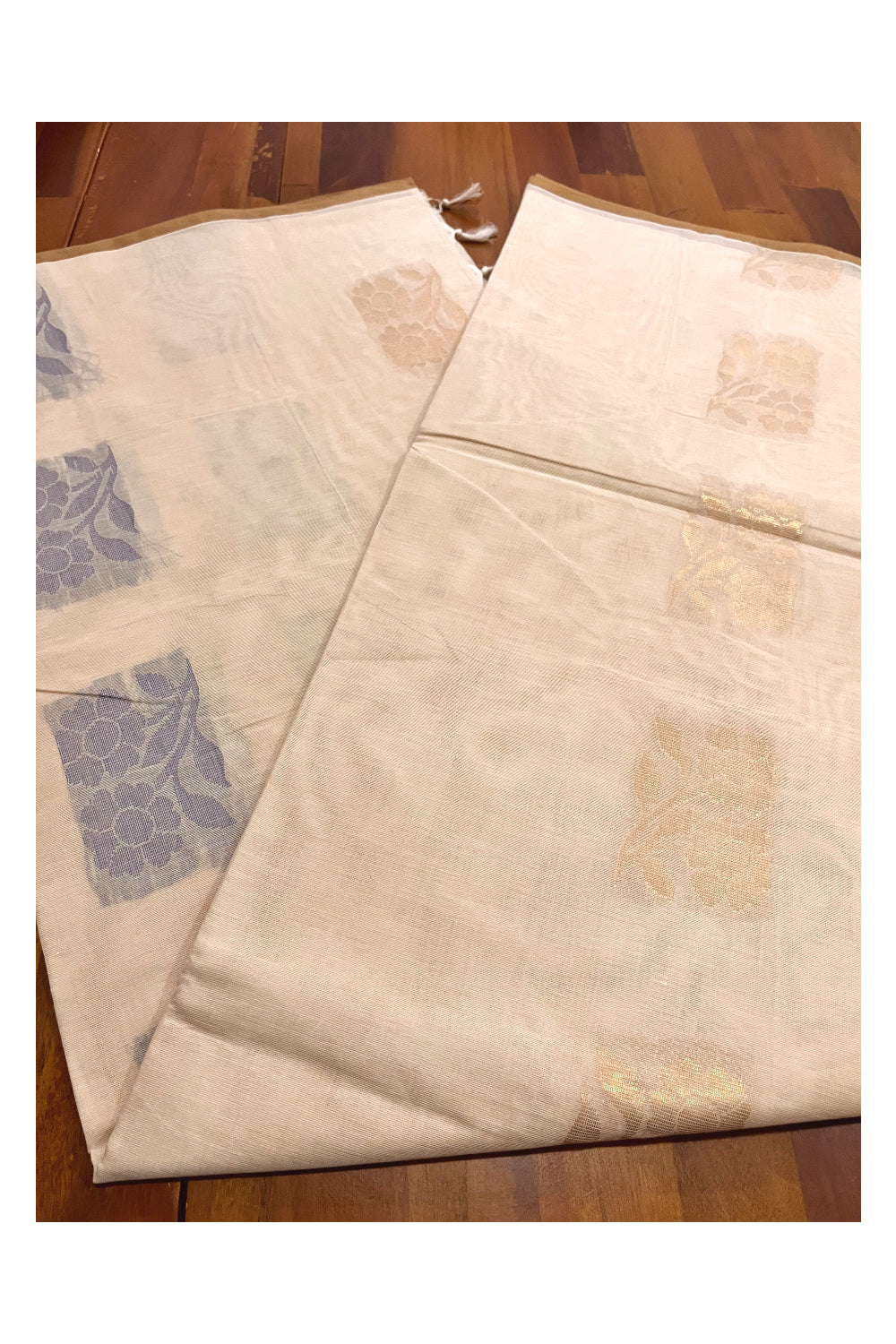 Southloom Light Brown Cotton Saree with Floral Woven Designs